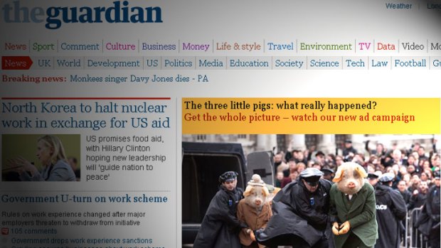 Ham and legs ... The Guardian's home page, featuring the three not-so-little piggies promo.