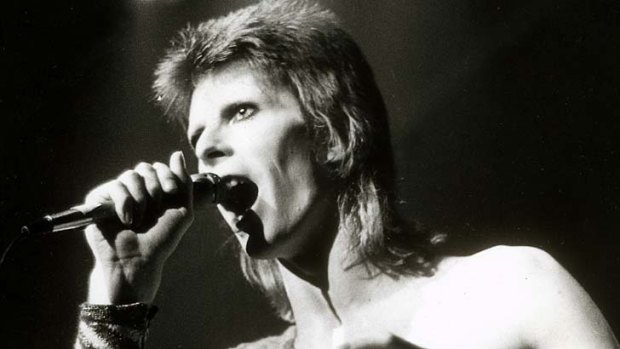 David Bowie performs at the Odeon Theatre, in Hammersmith, West London in July 1973.
