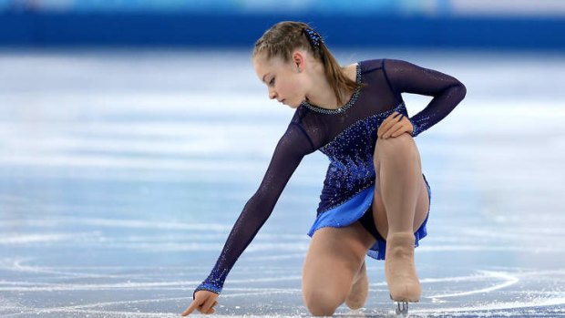 The teenage Russian started her routine by drawing a heart on the ice.
