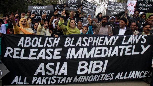 Demonstrations against blasphemy charges in Lahore.
