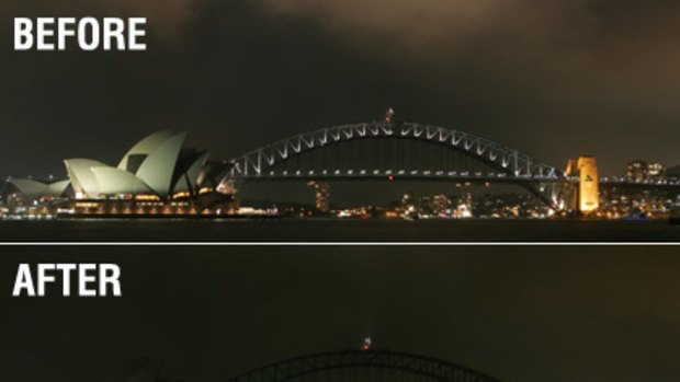 Into the dark ... Sydney Harbour Bridge.