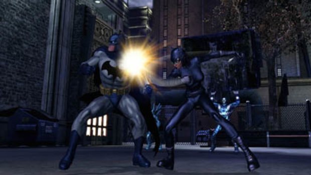 Catwoman battles Batman in a scene from "DC Universe Online".