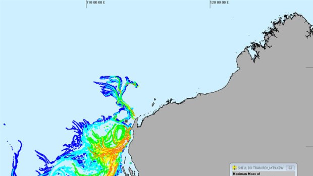 An image from Shell's application showing what it claims would be a worst-case oil leak scenario off the WA coast.