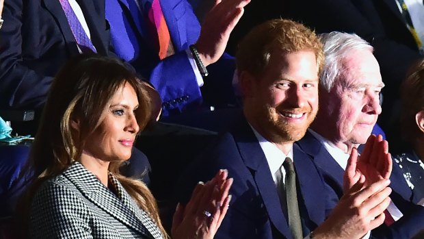 US first lady Melania Trump, Prince Harry and Canada's Governor General David Johnston at the opening ceremony of the Invictus Games.