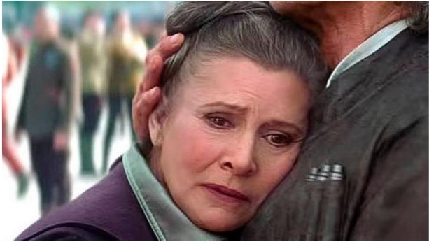 Carrie Fisher back as Princess Leia in Star Wars: The Force Awakens. 
