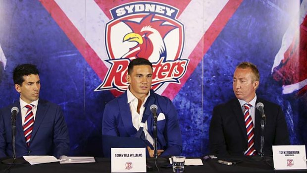 Big job ahead &#8230; Roosters coach Trent Robinson with his star recruit.