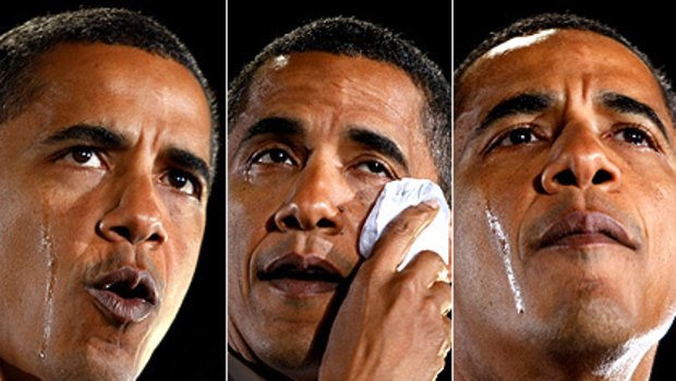Barack Obama sheds tears as he talks about his grandmother, Madelyn Payne Dunham, at a rally in Charlotte, North Carolina.