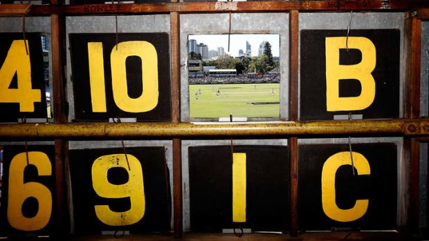 Room with a view: A different perspective of the Perth Test during day one from inside the scoreboard at the WACA Ground.