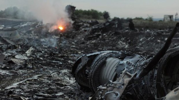 The wreckage of the Malaysia Airlines plane.