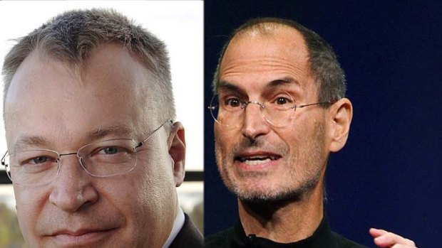 Apple CEO Steve Jobs and Nokia CEO Stephen Elop.
