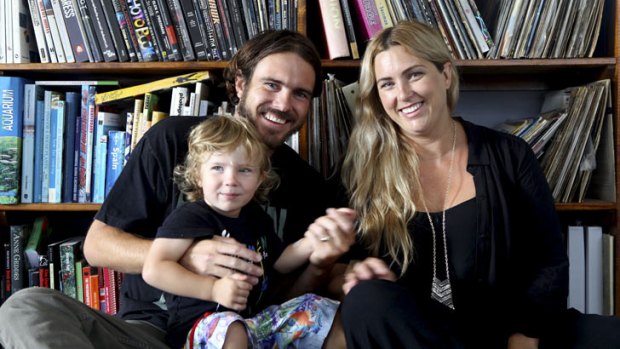 Rome Torti, 30, with his wife Rachel and 2-year-old son Ryder at their home in Miami on the Gold Coast. Rome has an inoperable grade 4 brain tumor and will begin oncotherapy in Sydney later this month.