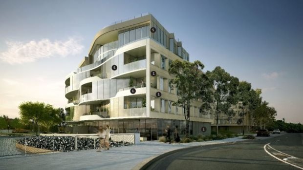 An artists impression of a six-storey mixed commercial and residential development planned for one of Kingston foreshore's prime waterfront spots.