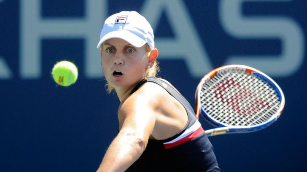Take that &#8230; Jelena Dokic plays a shot from Olga Govortsova in day two of the US Open in New York's USTA Billie Jean King National Tennis Centre.