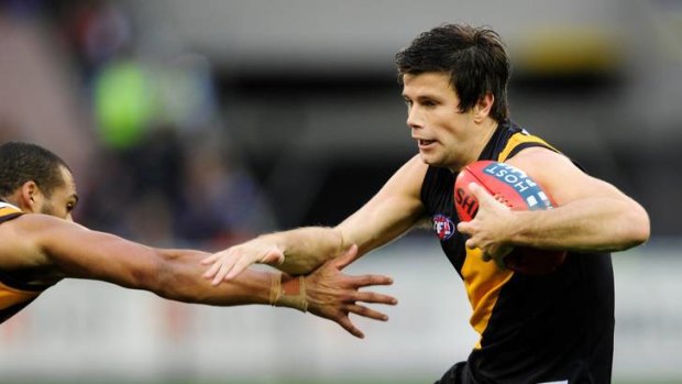Trent Cotchin in action in Richmond's win over Hawthorn this season.