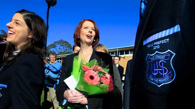 Julia Gillard visits Unley High School during last year's election campaign.