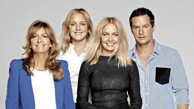 Model behaviour … (from left) with her mother Sharon, ex-manager Hermione Underwood and brother Josh for a "Being Lara Bingle" publicity shot.