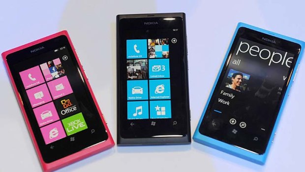 A selection of Nokia smartphone Lumia 800's  on display.