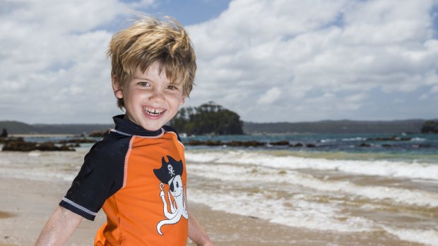 Casey Matthews-James, 4, of Buckhurst Hill, England enjoys a beautiful day at the beach in Batemans Bay.