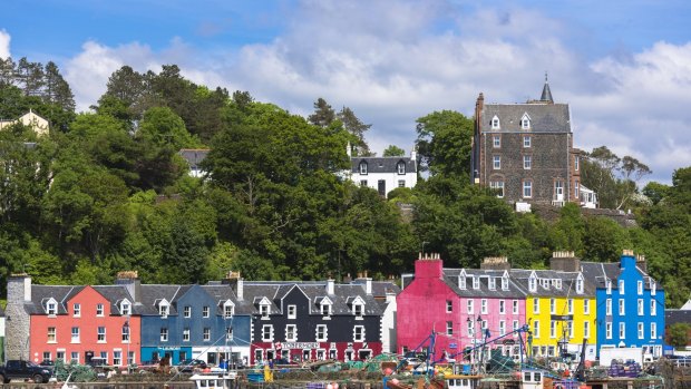 The waterfront at Tobermory the capital city of the Isle of Mull in the Inner Hebrides of Scotland. 