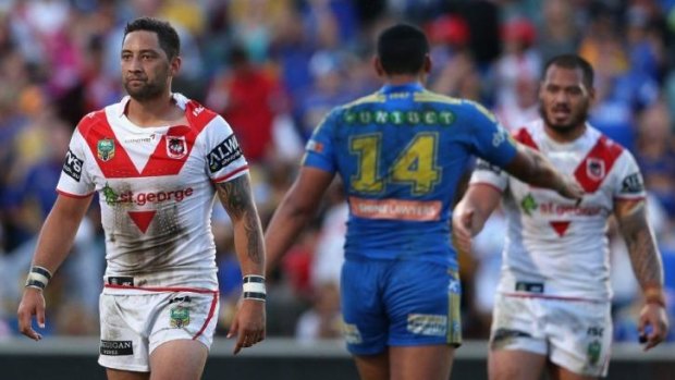 Disappointed: Benji Marshall leaves the field after a hammering against the Eels.