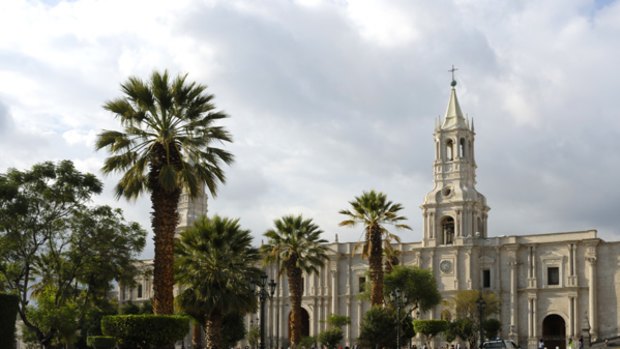 The Plaza-de Armas cathedral in Arequipa, Peru's best-looking city.