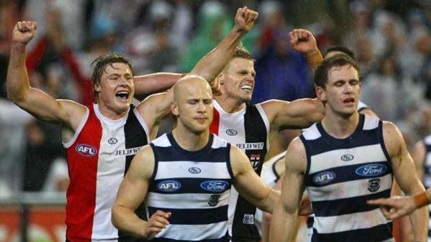 Gary Ablett and Joel Selwood are dejected after the loss to St Kilda last Friday night, but the Cats live to fight another day.