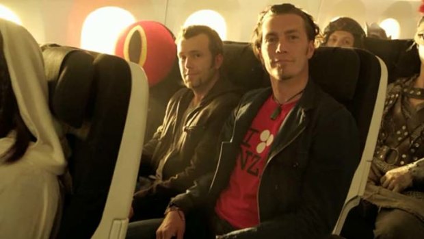 Royd Tolkien (right) in Air New Zealand's Hobbit-themed safety video.