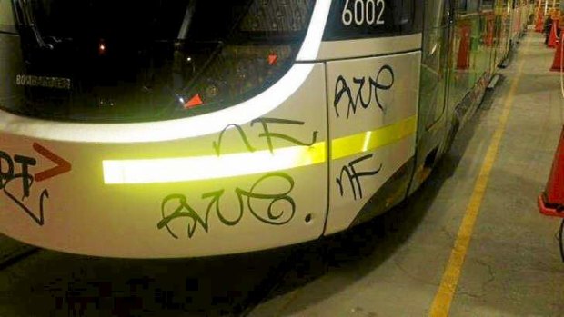 The wrong track: The new E-class tram tagged with graffiti.