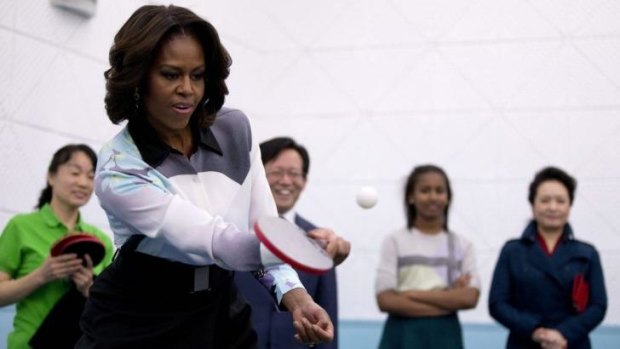 Ping-pong diplomacy: US first lady Michelle Obama plays table tennis.