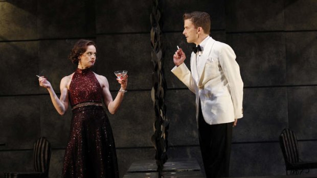 The chemistry between Amanda (Nadine Garner) and (Elyot) Leon Ford shines through in the Melbourne Theatre Company production of Noel Coward's <i>Private Lives</i>.  Photo: Jeff Busby
