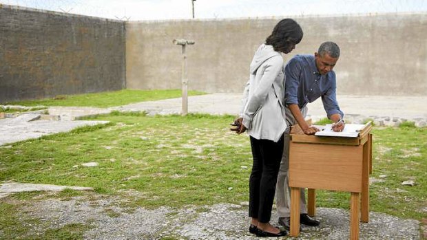 President Barack Obama and his wife, Michelle Obama, visit Robben Island.