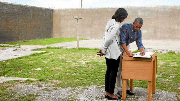 President Barack Obama and his wife, Michelle Obama, visit Robben Island.