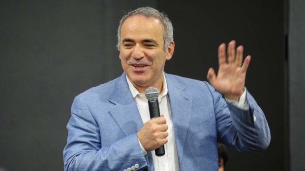 Grandmaster and former World Chess Champion, Garry Kasparov, speaks at the Doeberl Cup tournament held at the Woden Tradies Club.