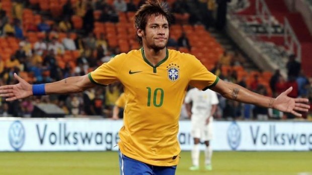 Pressure: Neymar celebrates his goal against South Africa last week.