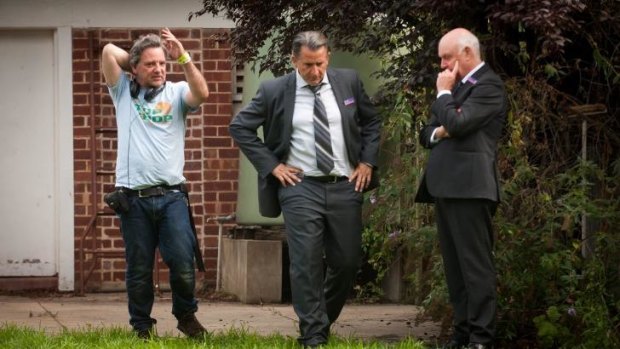 Matthew Saville, Anthony LaPaglia and John Clarke on the Adelaide set of <i>A Month of Sundays</i>.
