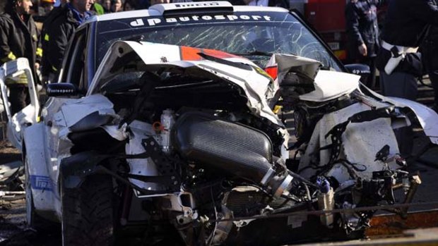 Crash ... the wrecked car of Formula One driver Robert Kubica