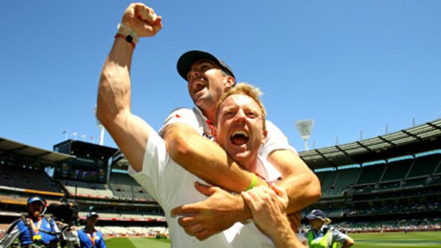 Paul Collingwood and Kevin Pietersen savour the moment.