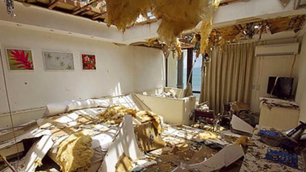 A beachfront room after cyclone Yasi.