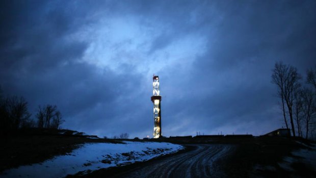 Controversial ... a Cabot Oil and Gas natural gas drill at a hydraulic fracturing site in Springville, Pennsylvania. The Marcellus Shale Gas Field extends through parts of New York State, Pennsylvania, Ohio and West Virginia.