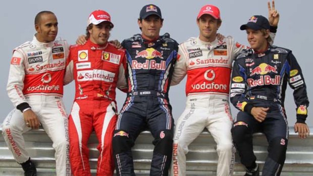 The contenders ... from left to right, Lewis Hamilton,  Fernando Alonso, Mark Webber, Jenson Button and Sebastian Vettel.