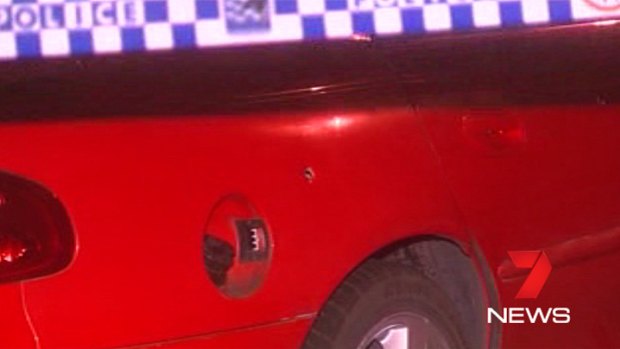 What appears to be a bullet hole in the car involved in the police chase in Brisbane last night.