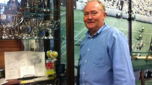 Tennis Queensland president Ken Laffey with memorabilia at the Queensland Tennis Centre.