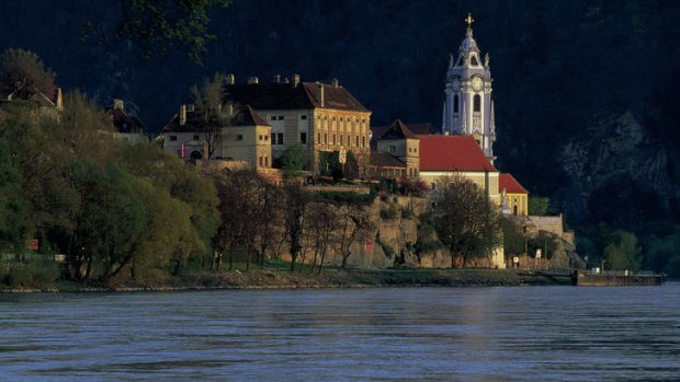 The castle, in the Wachau Valley, seems to sprout from the surrounding rock above the river.