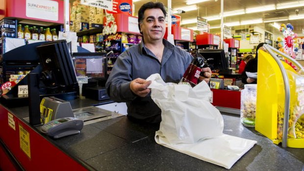 Supaexpress Richardson owner Marinos Haridemos gives away the legal bags, but they cost him double.
