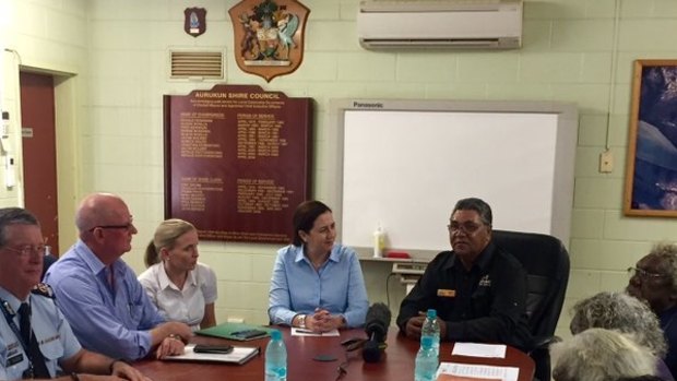 Queensland Premier Annastacia Palaszczuk and Education Minister Kate Jones meet Aurukun Mayor Dereck Walpo and councillors.