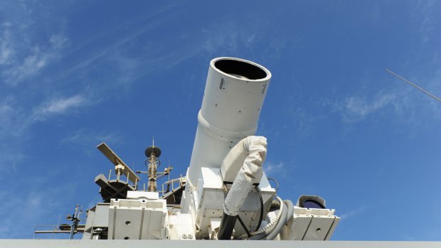The US Navy's Laser Weapon System on board the USS Ponce.