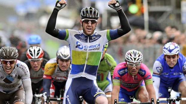 Victory: Matthew Goss wins stage two of the 2013 Tirreno-Adriatico.