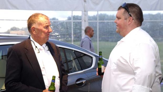 Cheers to that ... John Singleton shares a beer - and a love of rugby league - with mining magnate Nathan Tinkler, who could be Newcastle's white knight if his bid to buy the NRL club is approved.