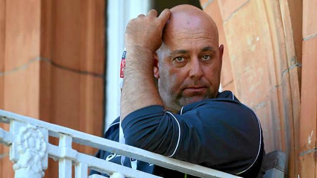Painful viewing: Darren Lehmann on the Lord's balcony.