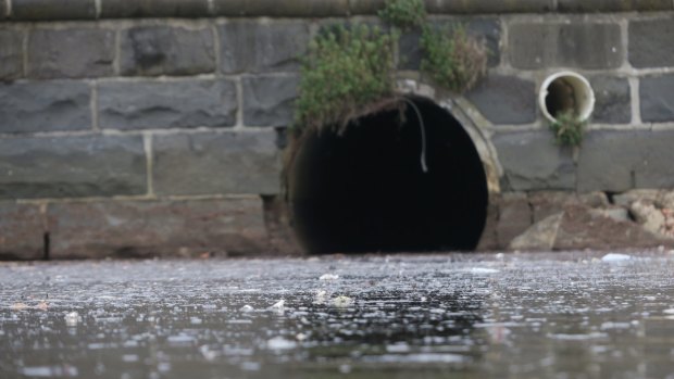 The storm water drain at St Kilda beach on Tuesday.